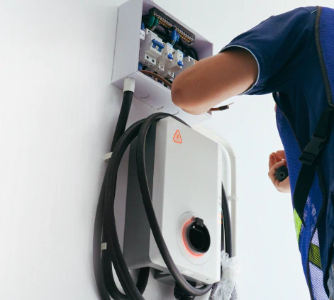 worker doing ev charger installation